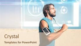  Presentation with fit test - Cool new presentation theme with fit man jogging on promenade backdrop and a lemonade colored foreground