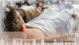  Presentation with snowflakes - Beautiful PPT layouts featuring fit man relaxing at the spa against fir tree forest and snowflakes backdrop and a coral colored foreground