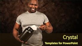  Presentation with protein - Amazing PPT theme having fit-man-scooping-protein-powder backdrop and a wine colored foreground