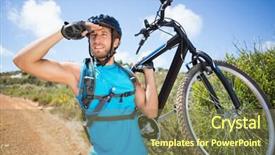  Presentation with walking trail - PPT theme with fit man walking down trail background and a tawny brown colored foreground