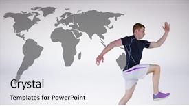  Presentation with world map - Theme having fit man with world map background and a  colored foreground