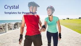  Presentation with fit test - Cool new PPT theme with rollerblade - fit mature couple rollerblading backdrop and a sky blue colored foreground