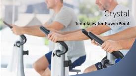  Presentation with fitness - Presentation theme consisting of fit men exercising on fitness bikes at gym background and a coral colored foreground