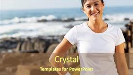  Presentation with aged - Colorful PPT theme enhanced with fit middle aged woman portrait at beach in the morning backdrop and a tawny brown colored foreground