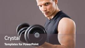  Presentation with gray - Slide deck consisting of fit muscular man exercising with dumbbell on gray background background and a dark gray colored foreground
