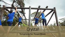  Presentation with climbing - PPT theme with fit people climbing monkey bar background and a coral colored foreground