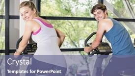  Presentation with exercise bike - Slide set enhanced with fit-people-doing-exercise-bike background and a ocean colored foreground