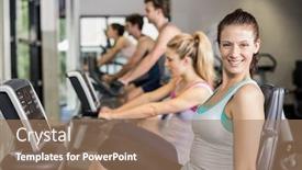  Presentation with exercise bike - Beautiful slide deck featuring fit-people-doing-exercise-bike backdrop and a coral colored foreground