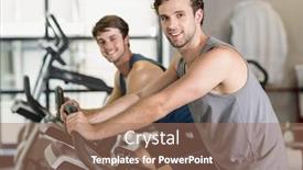  Presentation with exercise bike - Audience pleasing PPT theme consisting of fit people doing exercise bike at gym backdrop and a coral colored foreground