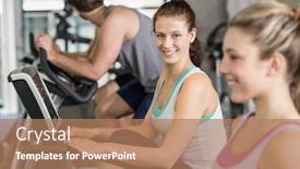  Presentation with exercise bike - PPT theme with fit-people-doing-exercise-bike background and a coral colored foreground