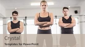  Presentation with crossfit - Audience pleasing slide deck consisting of fit people facing to the camera in crossfit gym backdrop and a soft green colored foreground