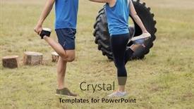  Presentation with boot camp - PPT layouts featuring fit people performing stretching exercise in boot camp background and a coral colored foreground