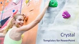  Presentation with rock climbing - Audience pleasing presentation design consisting of fit people rock climbing indoors backdrop and a sky blue colored foreground