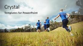  Presentation with running - Presentation design having fit people running in bootcamp background and a sky blue colored foreground