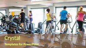  Presentation with machines - Presentation theme having fit people working out using background and a violet colored foreground