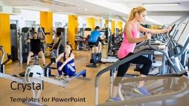  Presentation with machines - Slide deck consisting of fit people working out using background and a  colored foreground