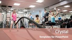 Presentation with gym - Beautiful slide set featuring fit people working backdrop and a coral colored foreground