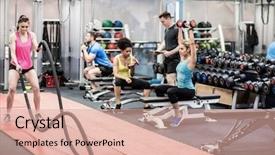  Presentation with gym - Slide set having fit people working background and a coral colored foreground