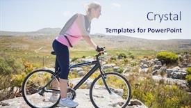  Presentation with cyclist - Beautiful presentation featuring fit pretty cyclist on a rocky terrain on a sunny day backdrop and a sky blue colored foreground