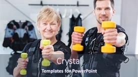  Presentation with ems - Beautiful PPT layouts featuring fit-senior-lady-and-young backdrop and a tawny brown colored foreground