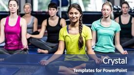  Presentation with yoga - Presentation theme with fit smiling group doing yoga background and a ocean colored foreground