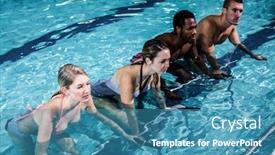  Presentation with swimming pool - Beautiful presentation featuring fit smiling group pedaling on swimming bike in pool backdrop and a teal colored foreground