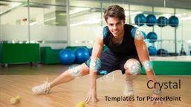  Presentation with global warming for global warming - Slide deck with fit smiling man warming up background and a  colored foreground