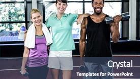  Presentation with crossfit - Presentation theme consisting of fit smiling people standing together in crossfit background and a ocean colored foreground