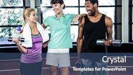  Presentation with crossfit - Presentation design having fit smiling people standing together in crossfit background and a ocean colored foreground