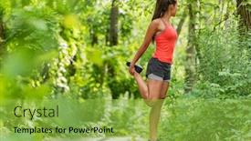  Presentation with summer trees - Slide set enhanced with fit-stretch-woman-stretching-quad background and a yellow colored foreground