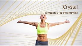  Presentation with blue design - Cool new PPT layouts with fit woman celebrating victory with arms stretched against blue angular design backdrop and a sky blue colored foreground