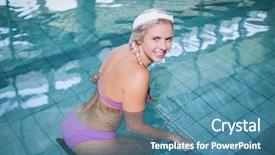  Presentation with bike - Theme with fit woman doing underwater bike at the pool background and a teal colored foreground