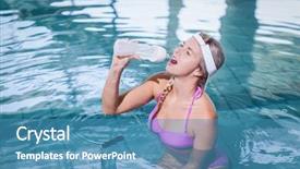  Presentation with drinking water - Theme featuring fit woman doing underwater bike and drinking water at the pool background and a teal colored foreground