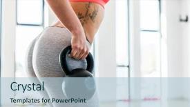  Presentation with woman sport - Presentation design with fit woman holding a kettlebell background and a light blue colored foreground