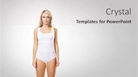  Presentation with sport blue - PPT layouts having fit woman in white slimming underwear beautiful blond model posing over blue background sport fitness diet weight loss and healthcare concept background and a light gray colored foreground