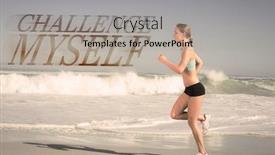  Presentation with myself - Theme with fit woman jogging on the beach against challenge myself background and a light gray colored foreground