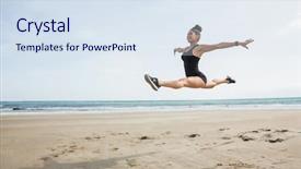  Presentation with sand - Audience pleasing slide deck consisting of fit woman leaping backdrop and a sky blue colored foreground