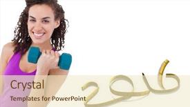  Presentation with white pigeon against the blue - PPT theme consisting of fit woman lifting blue dumbbell background and a cream colored foreground