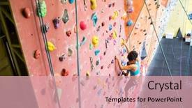  Presentation with rock climbing - Audience pleasing slide set consisting of fit woman rock climbing indoors backdrop and a coral colored foreground
