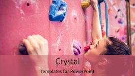  Presentation with indoor rock climbing - Beautiful PPT theme featuring fit woman rock climbing indoors backdrop and a coral colored foreground