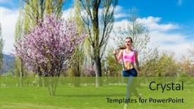  Presentation with health woman running female runner - PPT theme featuring fit woman running for better background and a  colored foreground