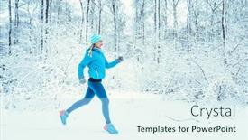  Presentation with winter sports - PPT theme enhanced with fit-woman-running-in-winter background and a sky blue colored foreground