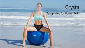  Presentation with beach ball - Audience pleasing presentation design consisting of fit woman sitting on exercise ball at the beach on a sunny day backdrop and a light blue colored foreground