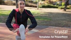  Presentation with stretching - Presentation design enhanced with fit-woman-stretching-her-leg background and a coral colored foreground