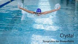  Presentation with swimming pool - Beautiful presentation design featuring swim sport - fit woman swimming backdrop and a light blue colored foreground