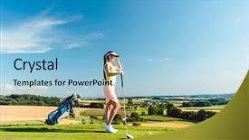  Presentation with golf course - Theme having fit woman wearing modern golf background and a light blue colored foreground