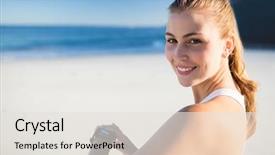  Presentation with smart - Slides enhanced with fit woman wearing smart watch background and a sky blue colored foreground