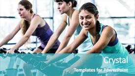 Presentation with working woman - Presentation theme with class in the gym background and a teal colored foreground