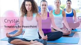  Presentation with exercise mat - PPT layouts enhanced with fit women doing easy pose on exercise mat in fitness studio background and a lemonade colored foreground