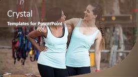  Presentation with together - Presentation theme consisting of fit-women-standing-together background and a tawny brown colored foreground
